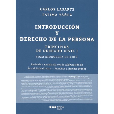 PRINCIPIOS DE DERECHO CIVIL I. PARTE GENERAL Y DERECHO DE LA PERSONA (nueva edición  curso 2024-25)